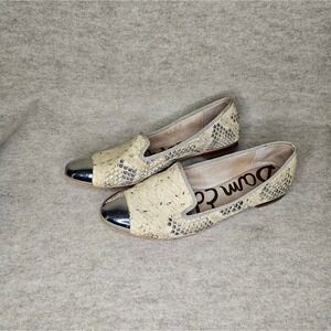 Sam Edelman Snake Skin Embossed Leather Flats Silver Cap Toe Sz 9.5
